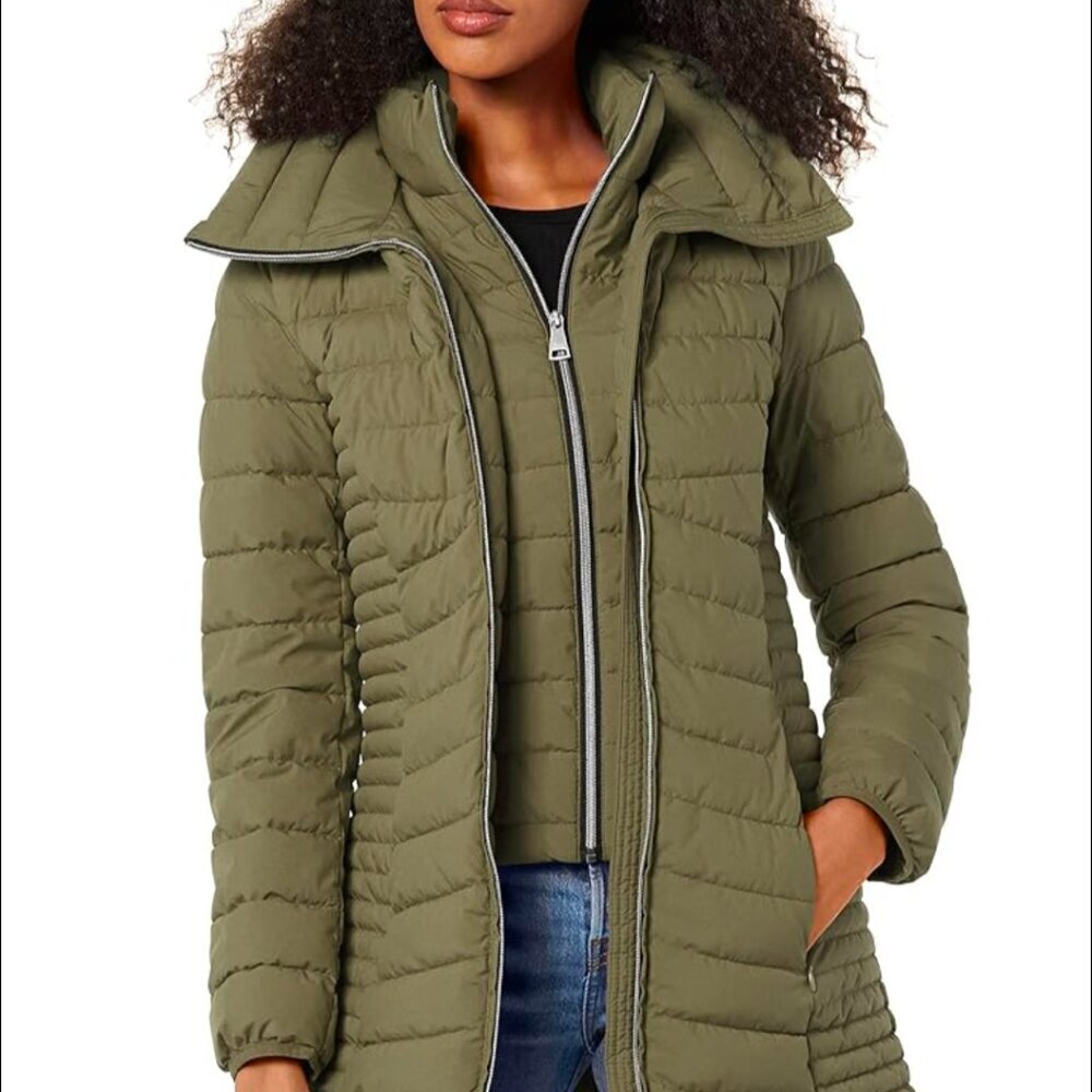 DKNY Women's Packable Puffer Coat Size XS Olive Green